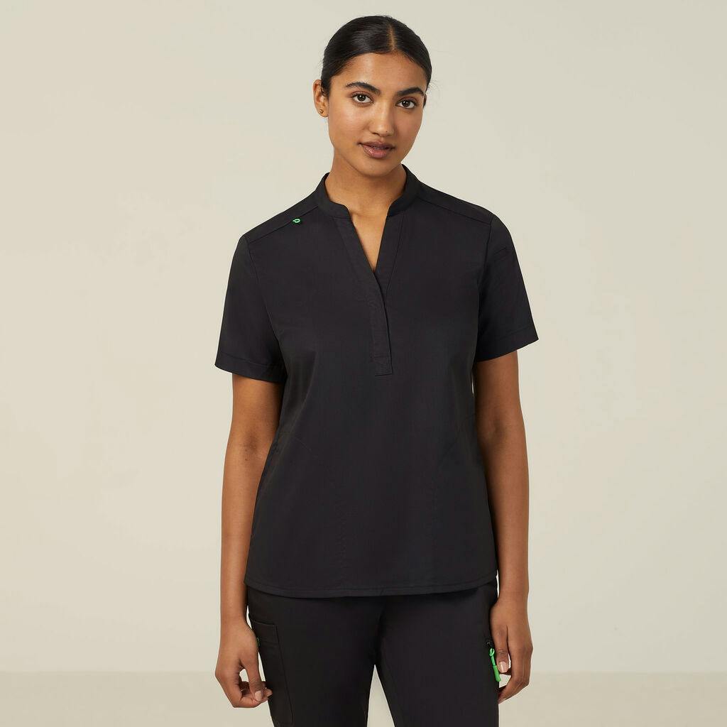 NNT Next-Gen Antibacterial Active Blackburn Mandarin Collar Scrub Top CATUMM (Black)