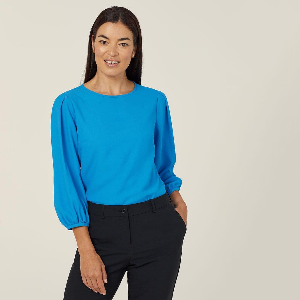 NNT French Georgette 3/4 Sleeve Top CATUPM (Cyan)