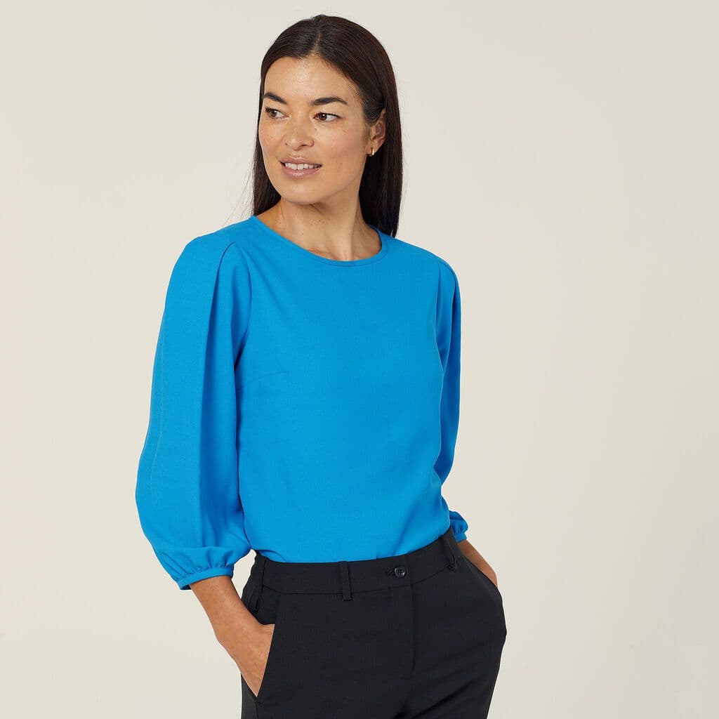 NNT French Georgette 3/4 Sleeve Top CATUPM (Cyan)_1