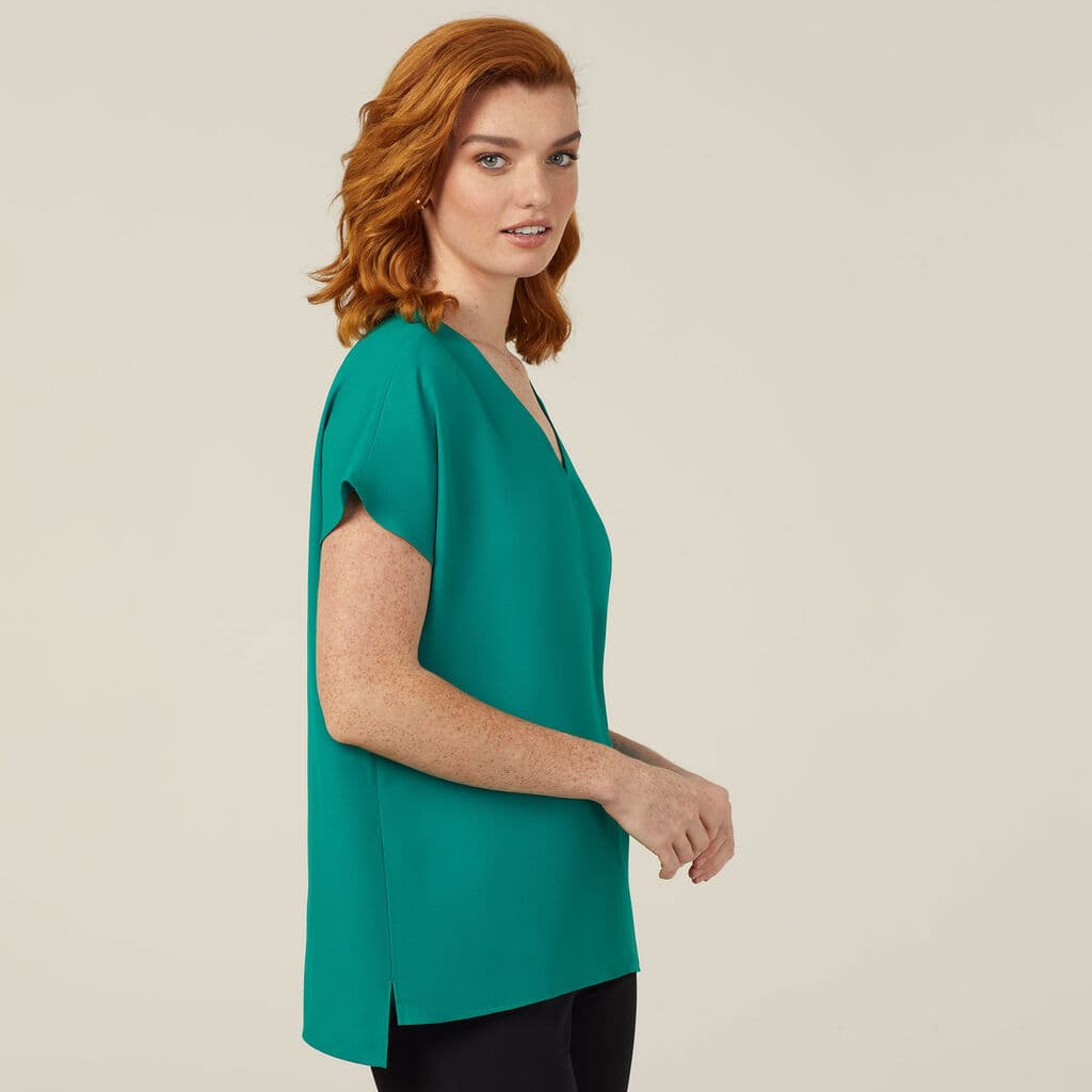 NNT French Georgette Short Sleeve V-Neck Top CATUPU (Emerald)_1