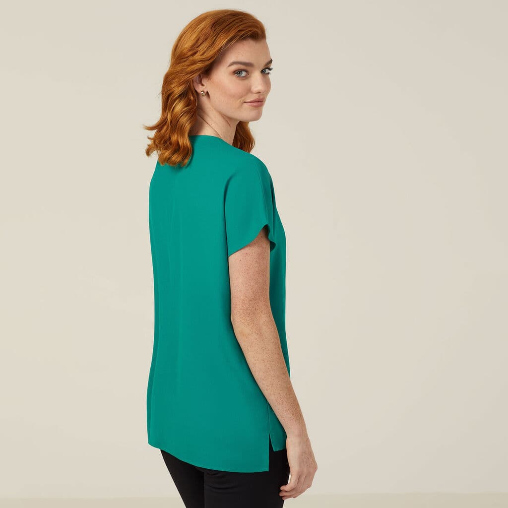 NNT French Georgette Short Sleeve V-Neck Top CATUPU (Emerald)_2