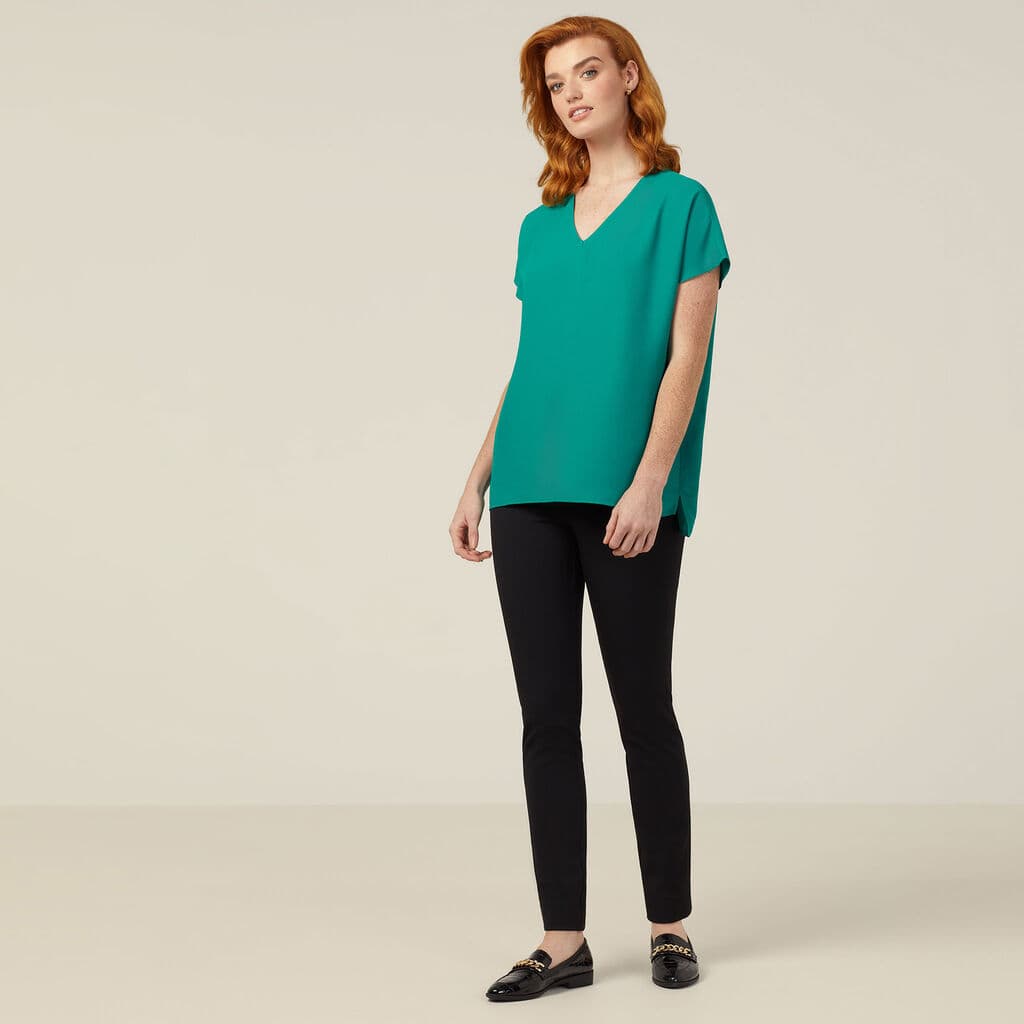 NNT French Georgette Short Sleeve V-Neck Top CATUPU (Emerald)_3