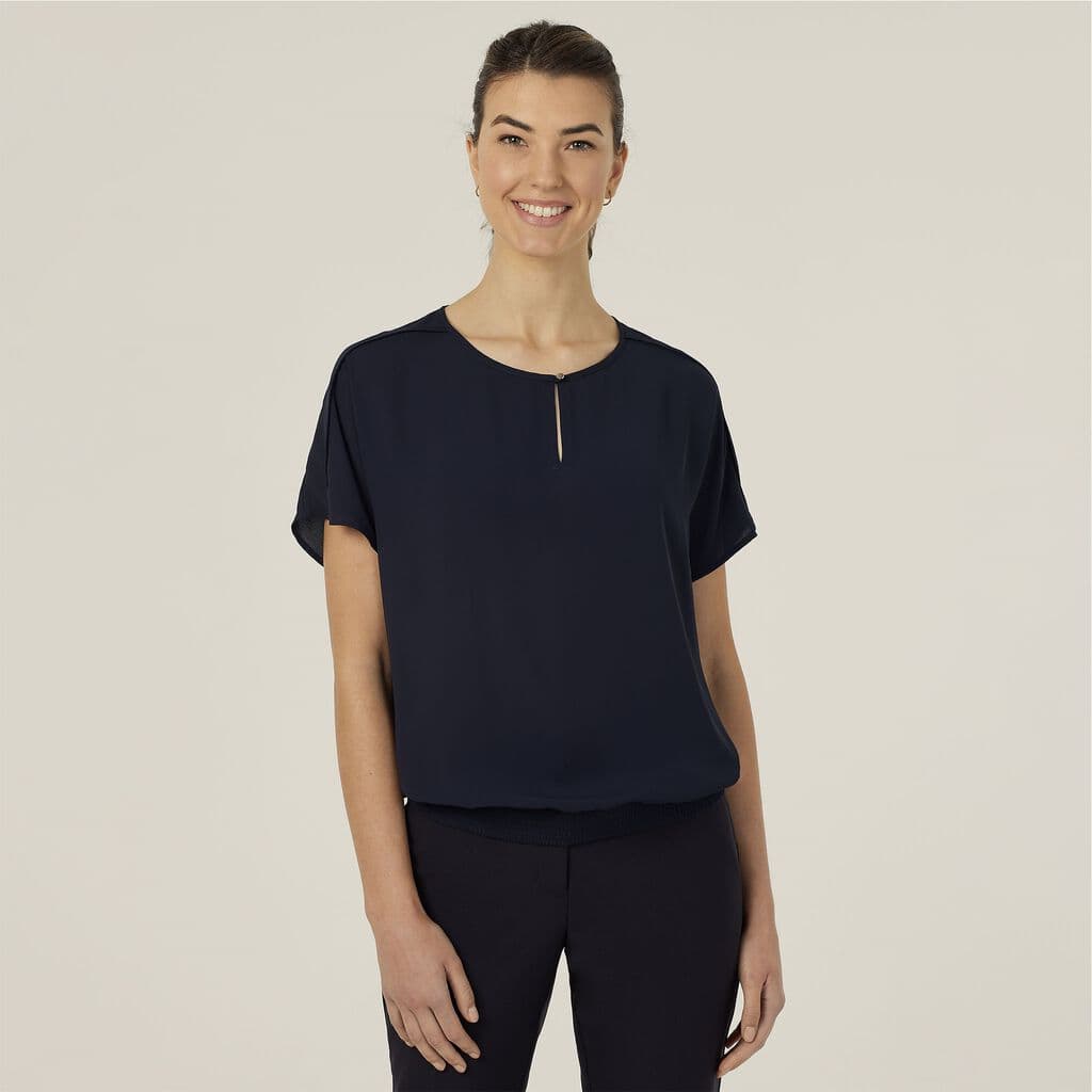 NNT Georgie Short Sleeve Rib Hem Top CATUQT (Navy)