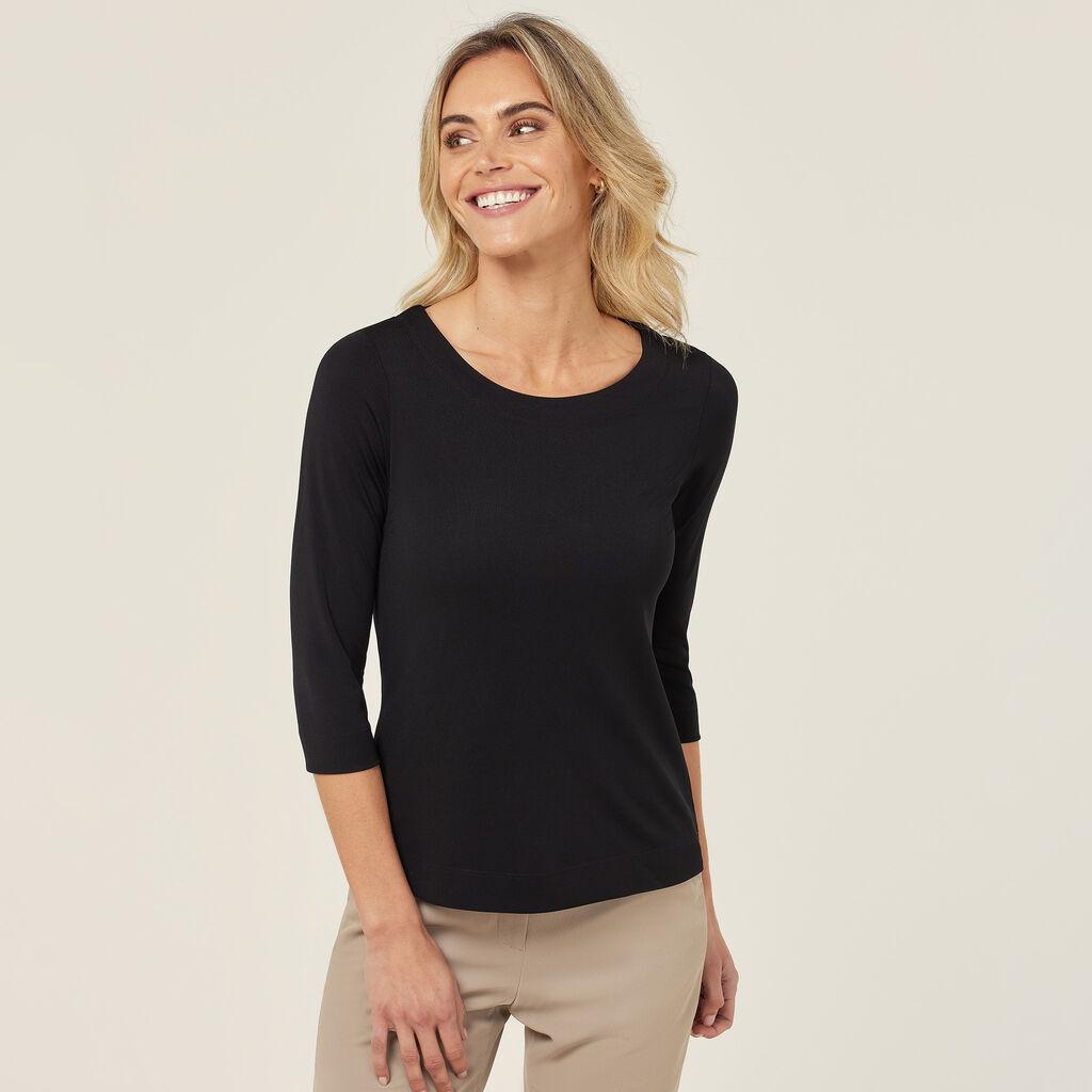 NNT Matt Jersey Boat Neck 3/4 Sleeve Top CATUSX (Black)_4