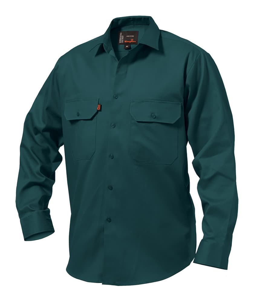 KingGee Mens Open Front Drill Shirt Long Sleeve (Green)