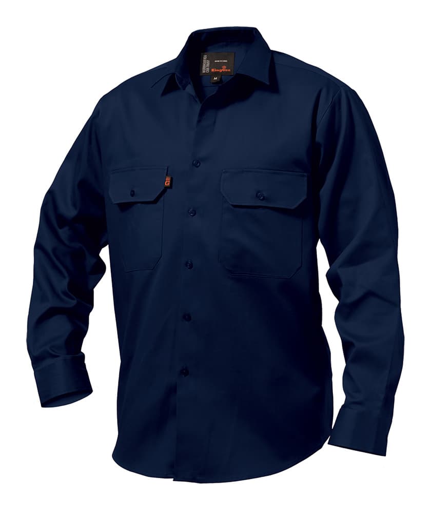 KingGee Mens Open Front Drill Shirt Long Sleeve (Navy)