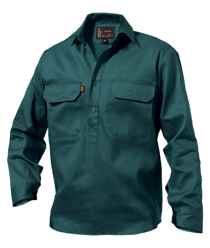 KingGee Mens Closed Front Drill Shirt Long Sleeve (Green)