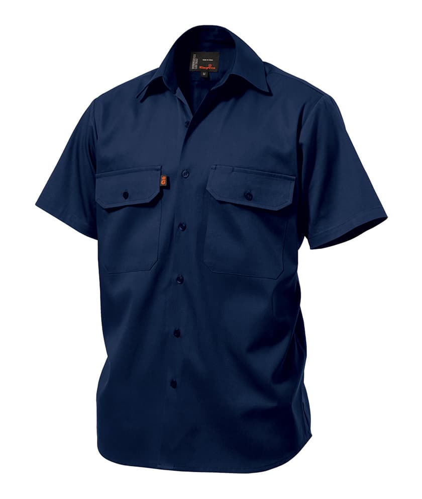 KingGee Mens Open Front Drill Shirt Short Sleeve (Navy)