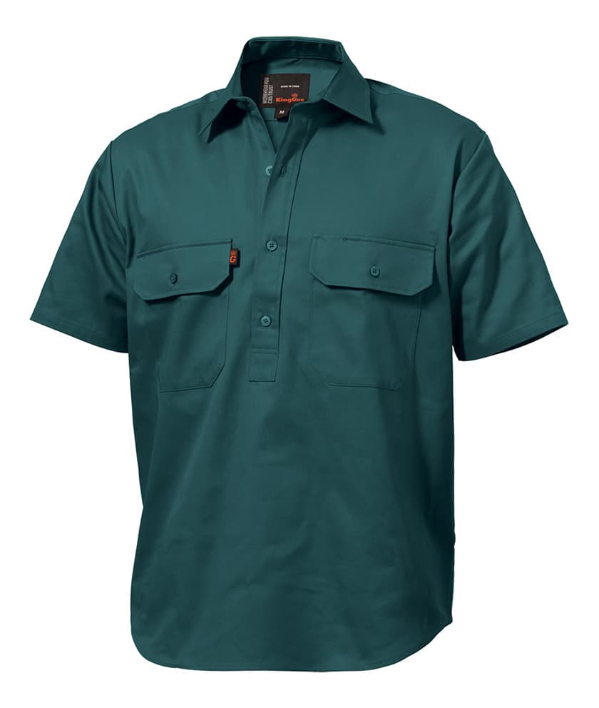 KingGee Mens Closed Front Drill Shirt Short Sleeve (Green)