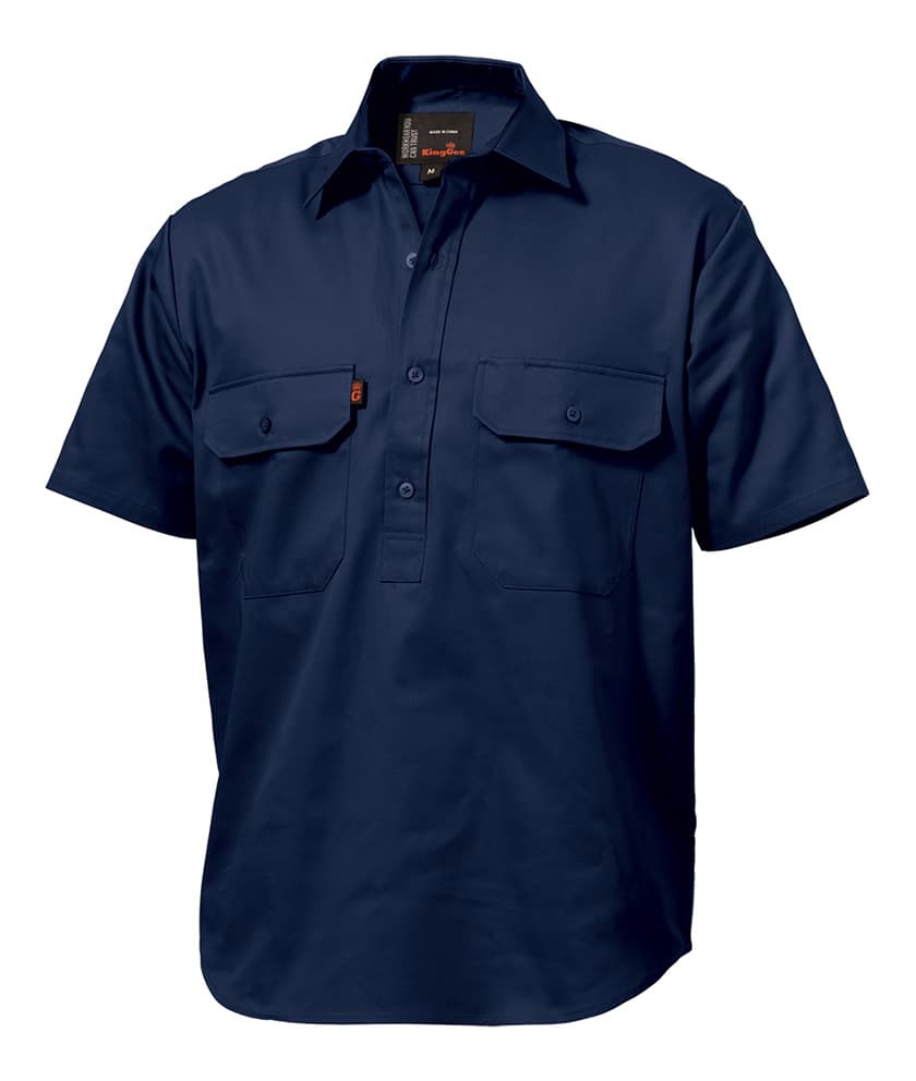 KingGee Mens Closed Front Drill Shirt Short Sleeve (Navy)