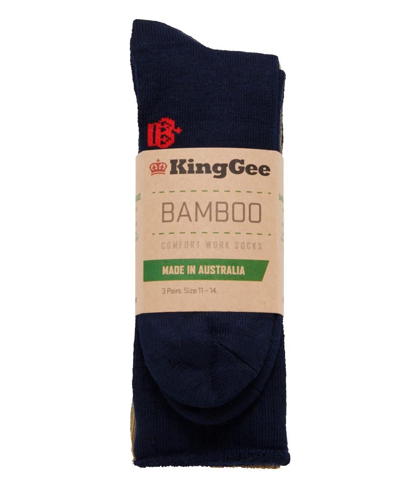 KingGee Mens Bamboo Work Sock 3 pack (Black/Khaki/Navy)_4