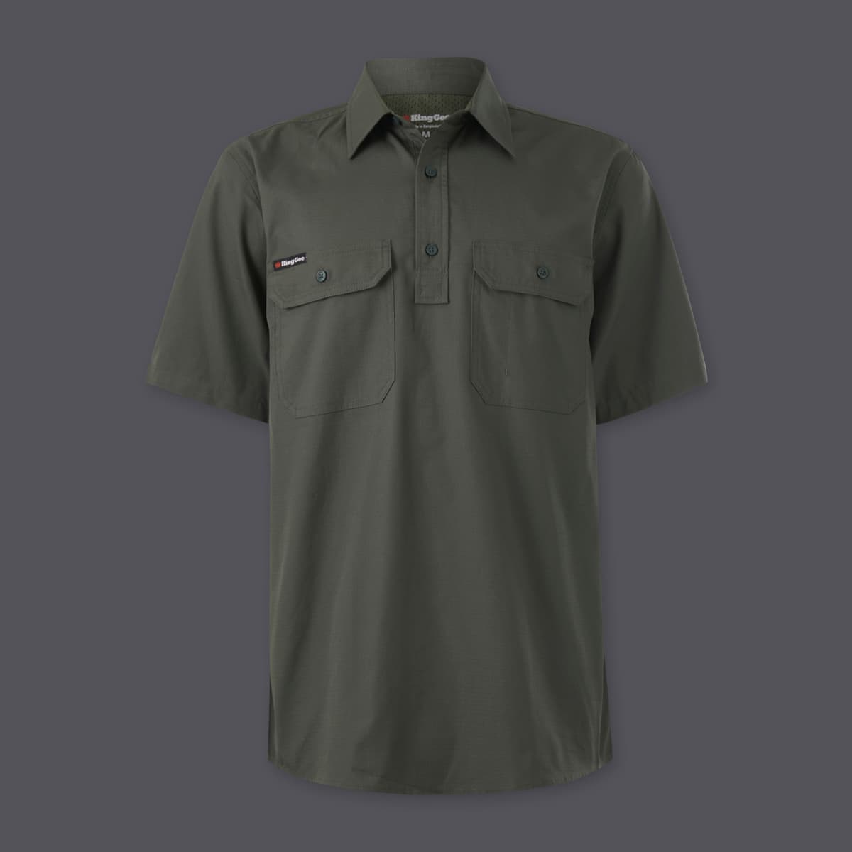 KingGee Mens Workcool Vented Closed Front Shirt Short Sleeve (Green)
