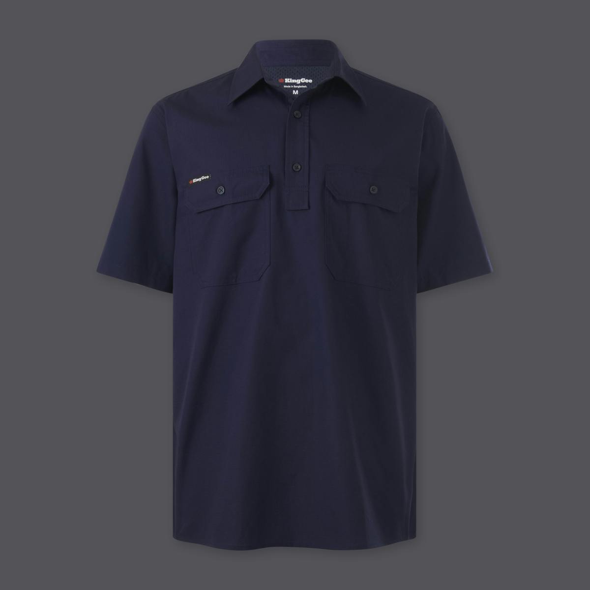 KingGee Mens Workcool Vented Closed Front Shirt Short Sleeve (Navy)