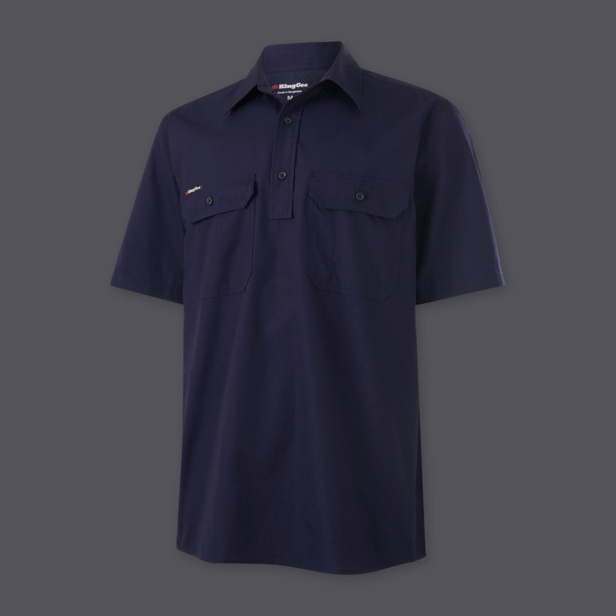 KingGee Mens Workcool Vented Closed Front Shirt Short Sleeve (Navy)_1