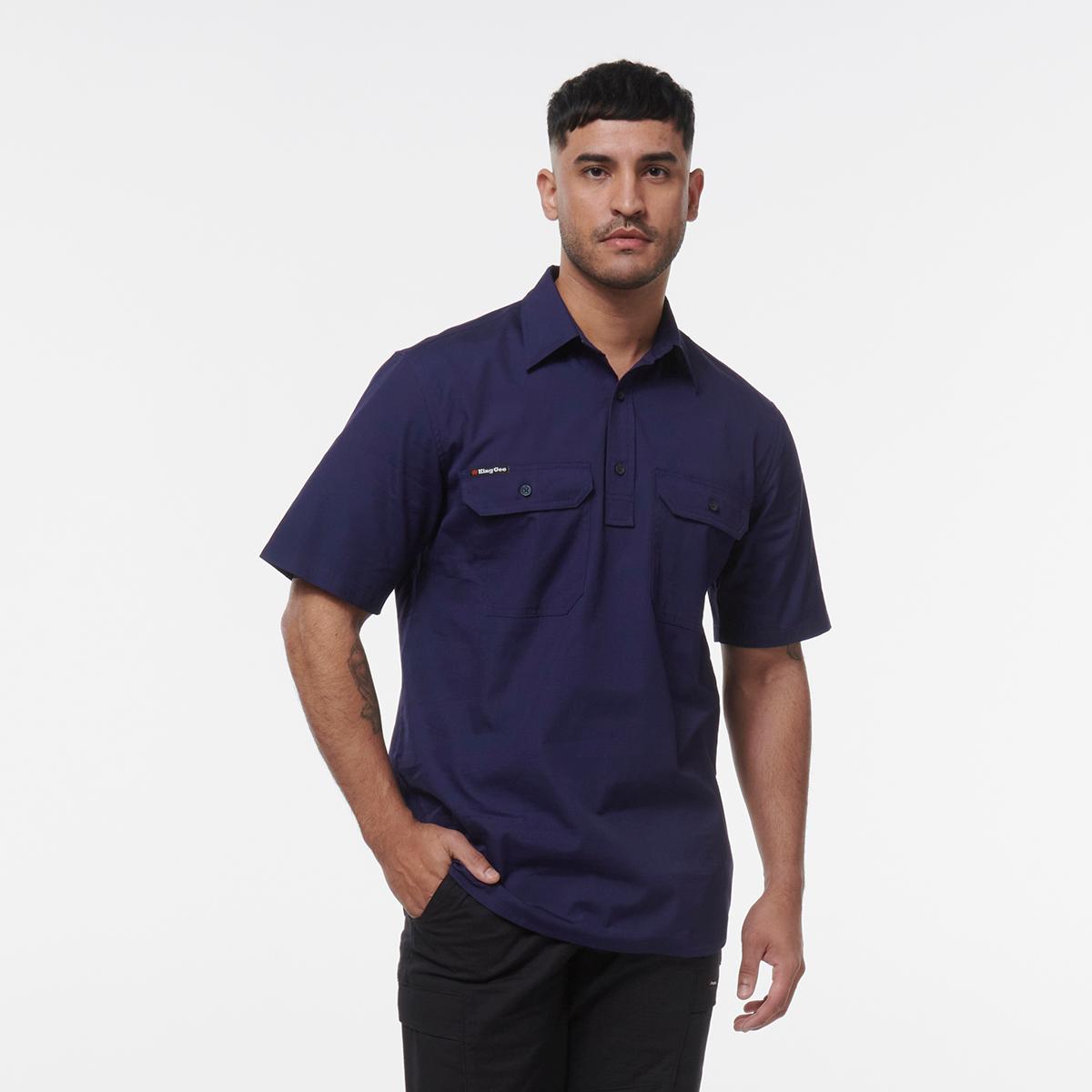 KingGee Mens Workcool Vented Closed Front Shirt Short Sleeve (Navy)_3