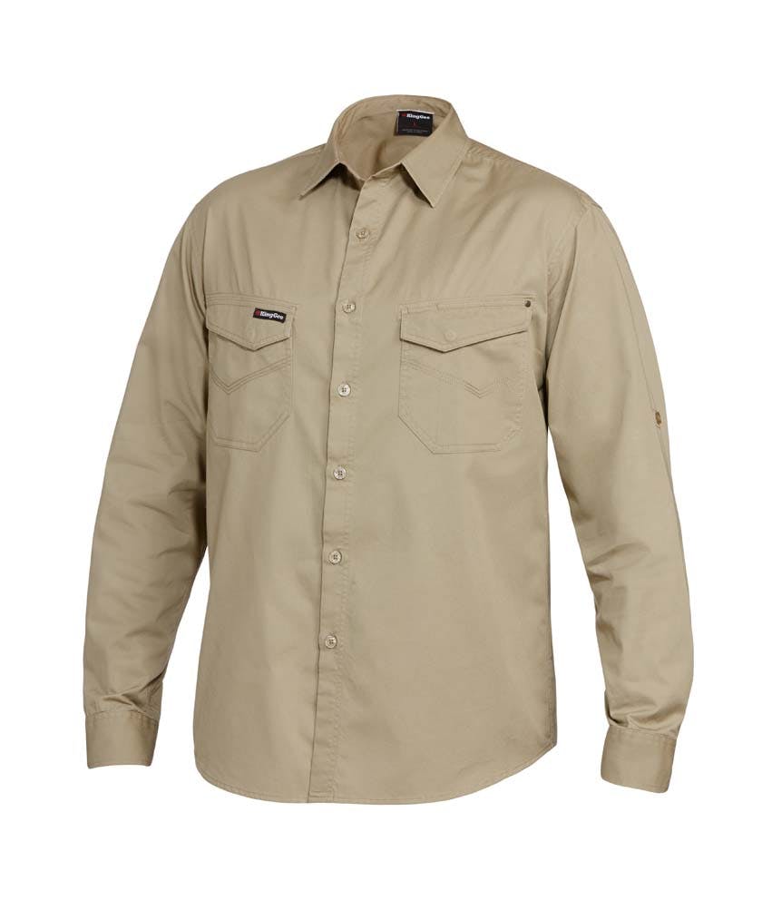 KingGee Mens Tradies Shirt Long Sleeve (Khaki)