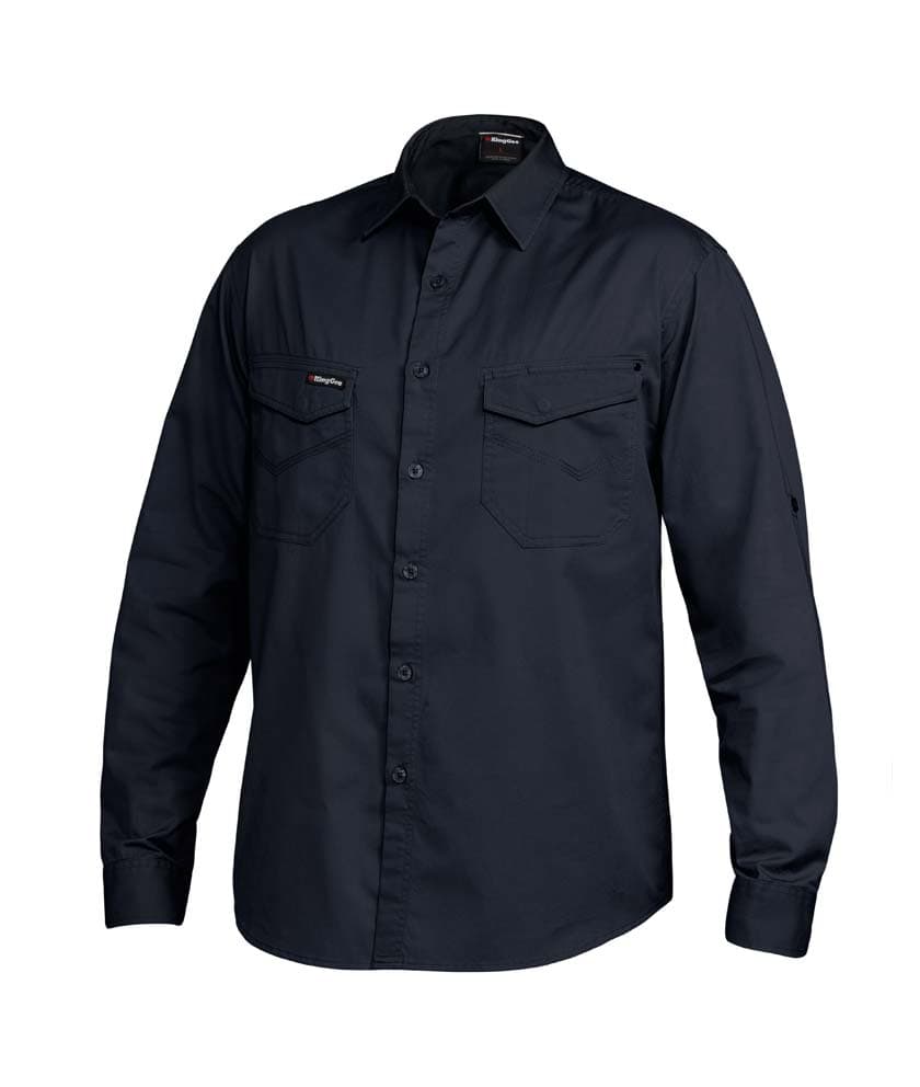 KingGee Mens Tradies Shirt Long Sleeve (Oiled Navy)