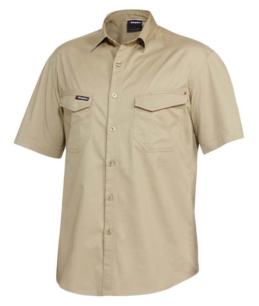 KingGee Mens Tradies Slim Shirt Short Sleeve (Khaki)