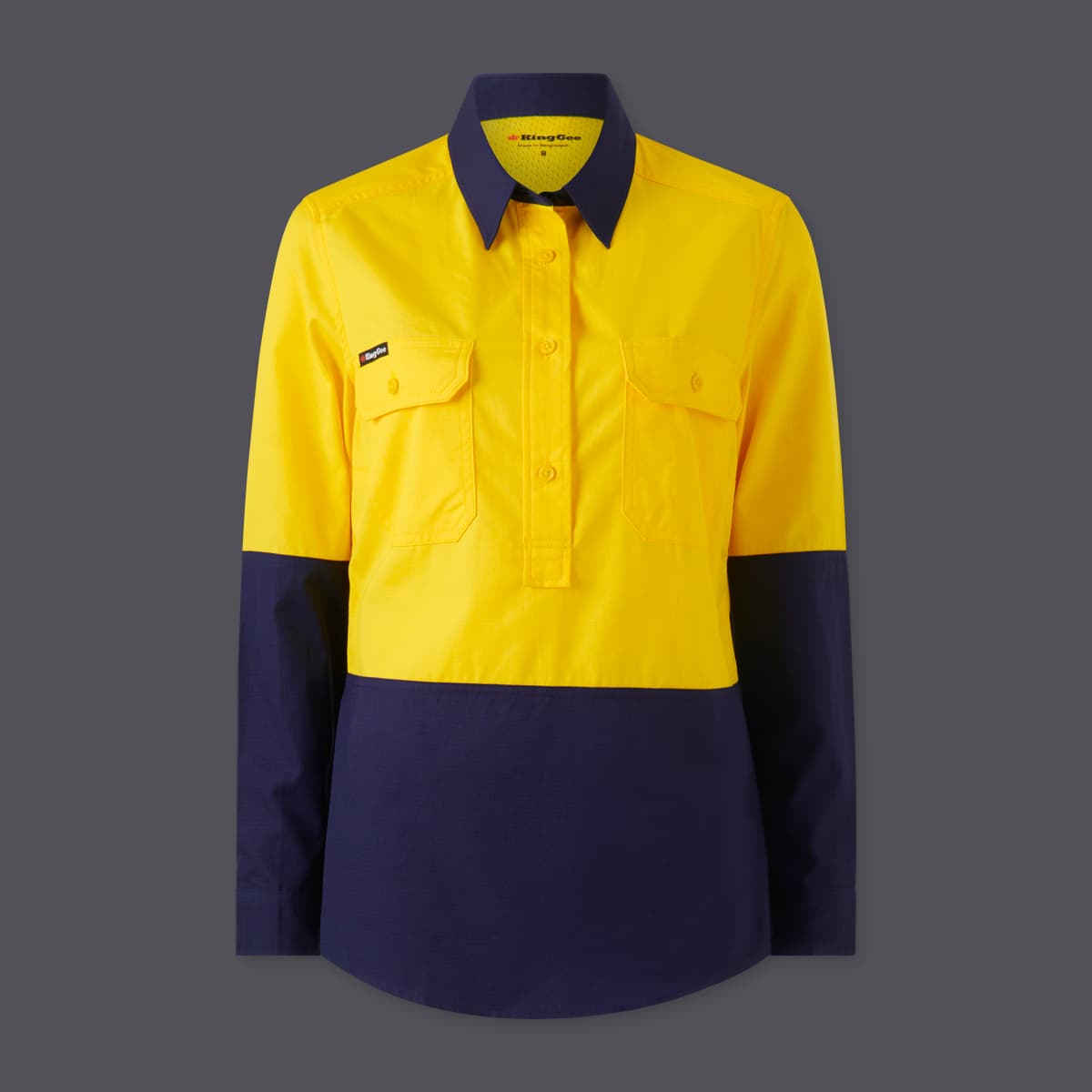 KingGee Womens Workcool Vented Closed Front Spliced Shirt (Yellow/Navy)_1