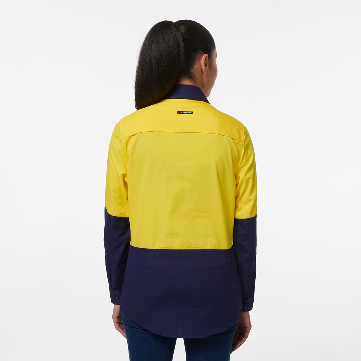 KingGee Womens Workcool Vented Closed Front Spliced Shirt (Yellow/Navy)_2