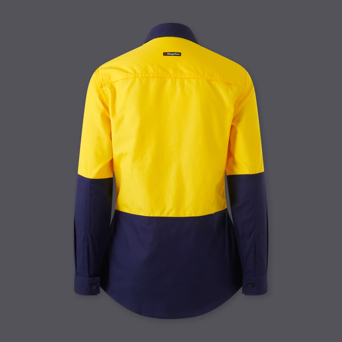 KingGee Womens Workcool Vented Closed Front Spliced Shirt (Yellow/Navy)_3
