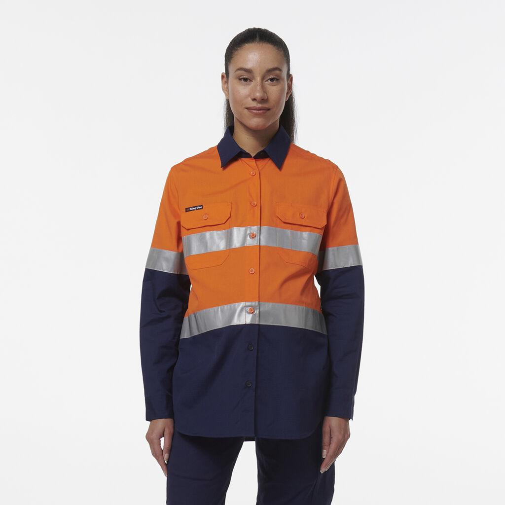 KingGee Womens Workcool Maternity Reflective Shirt (Orange/Navy)_1