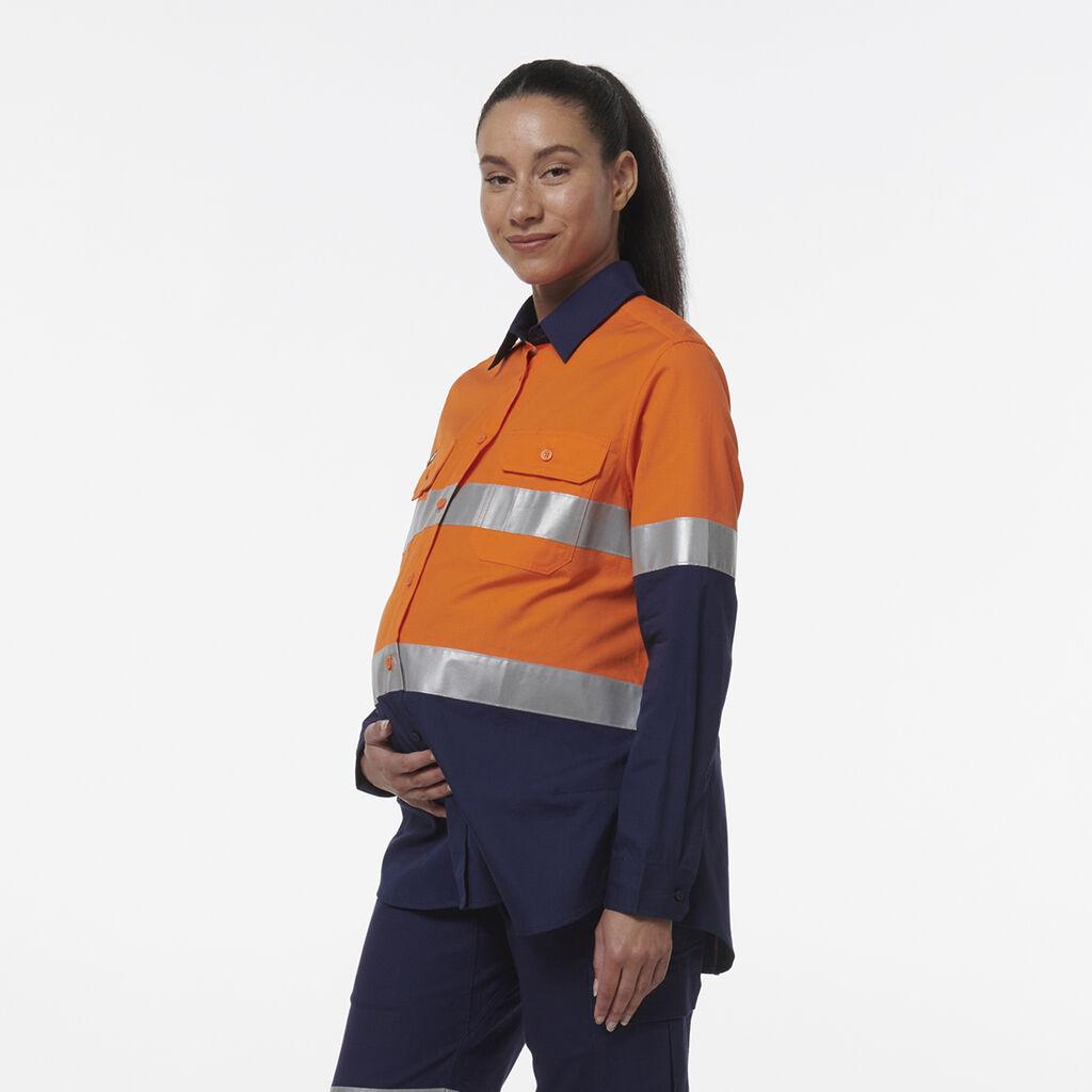 KingGee Womens Workcool Maternity Reflective Shirt (Orange/Navy)_2