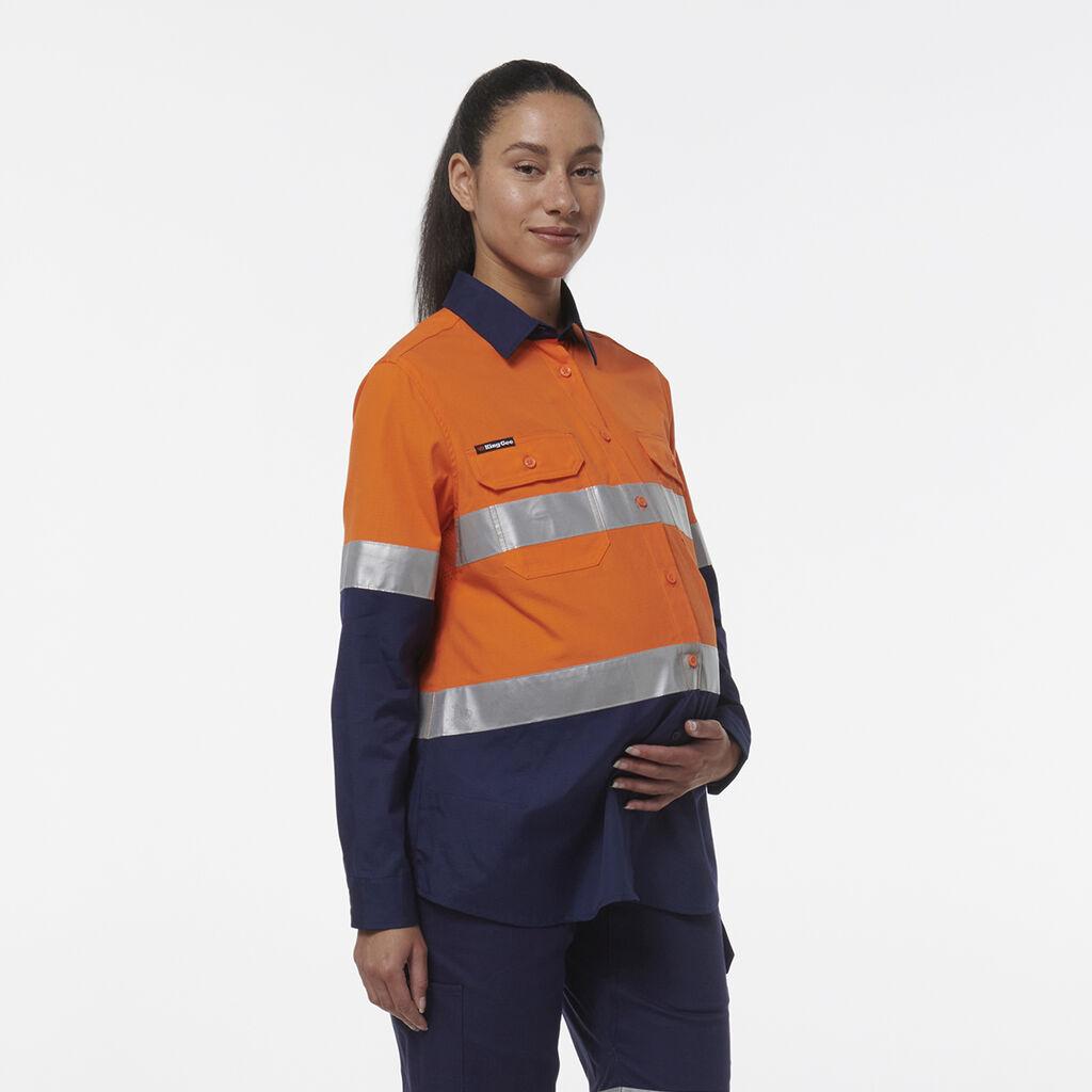 KingGee Womens Workcool Maternity Reflective Shirt (Orange/Navy)_3