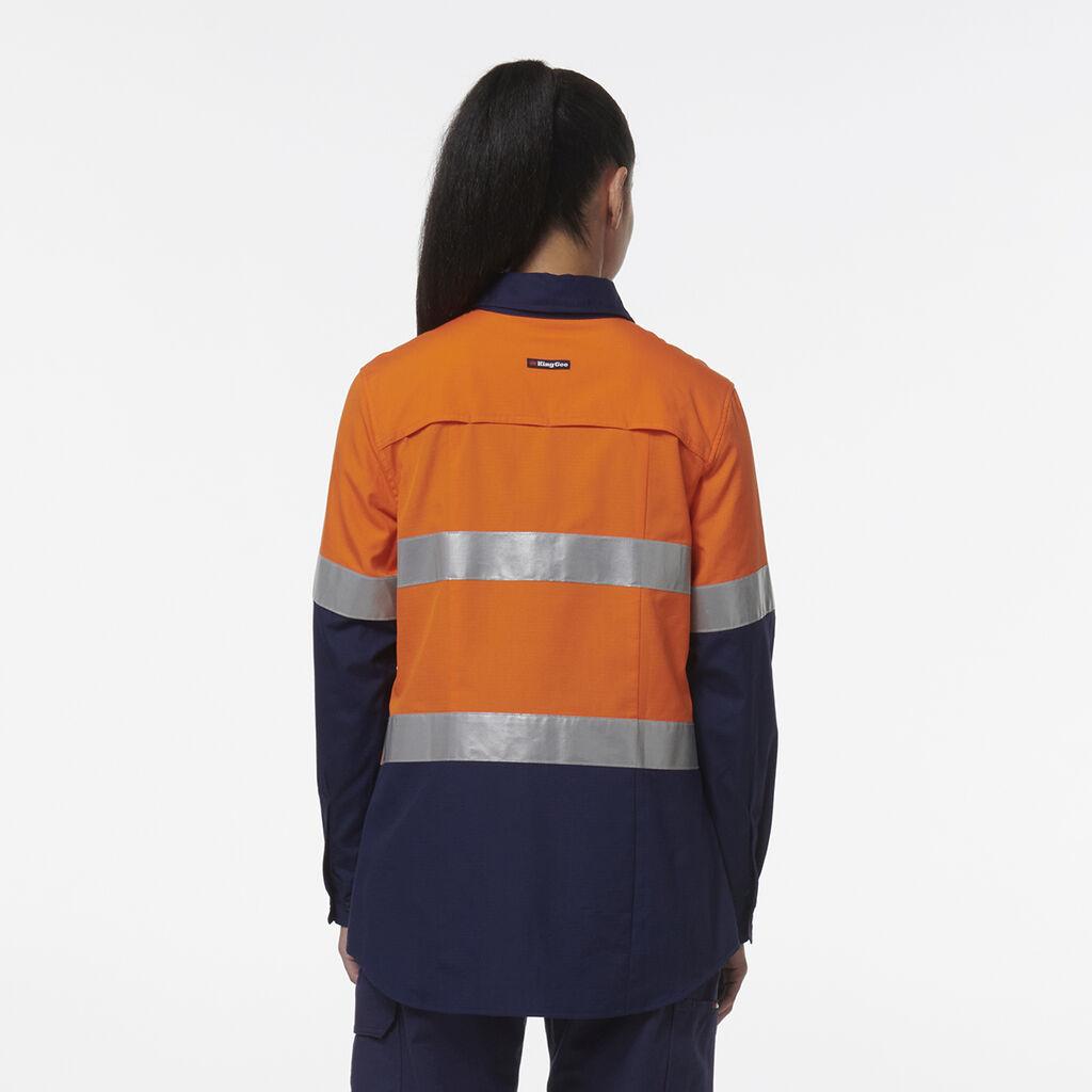 KingGee Womens Workcool Maternity Reflective Shirt (Orange/Navy)_4