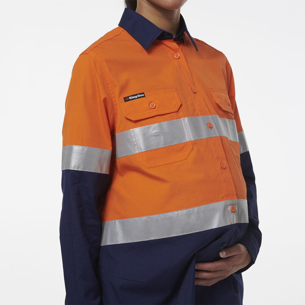 KingGee Womens Workcool Maternity Reflective Shirt (Orange/Navy)_5