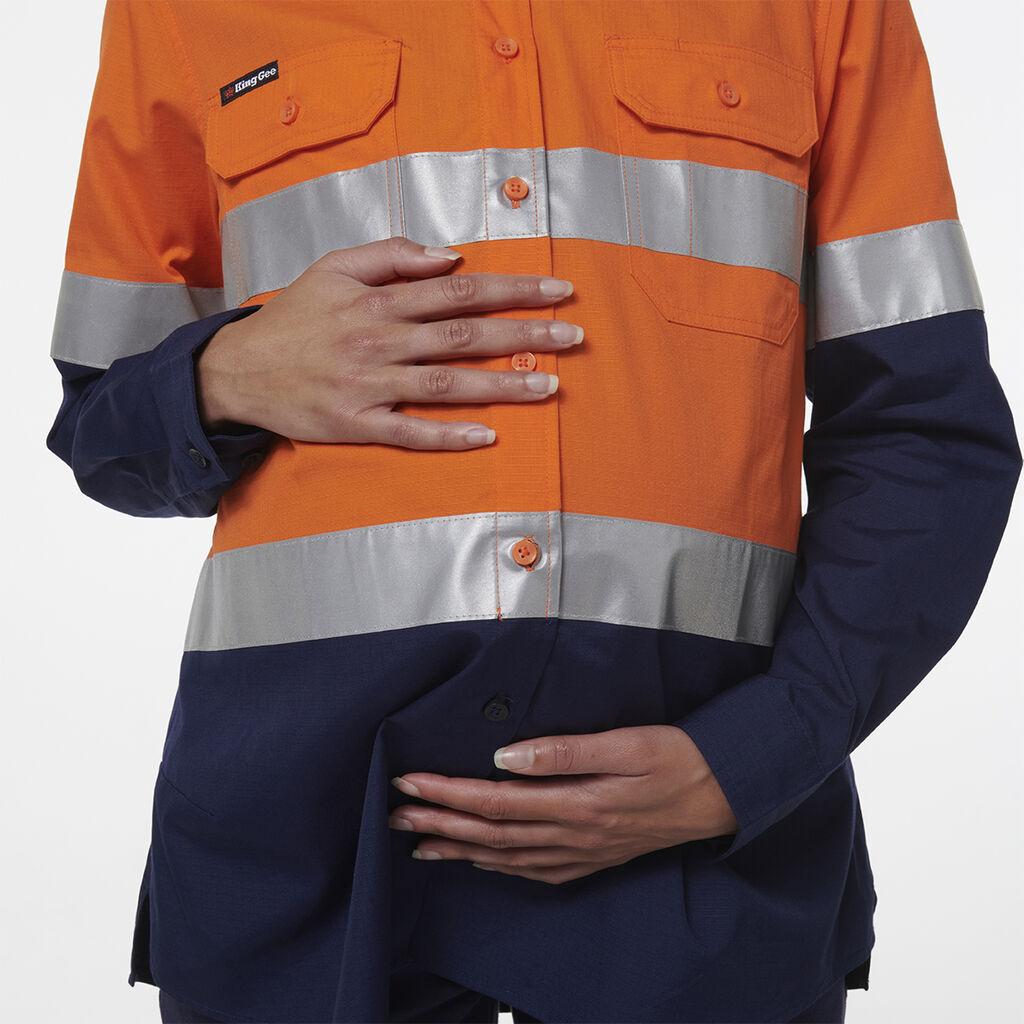 KingGee Womens Workcool Maternity Reflective Shirt (Orange/Navy)_6