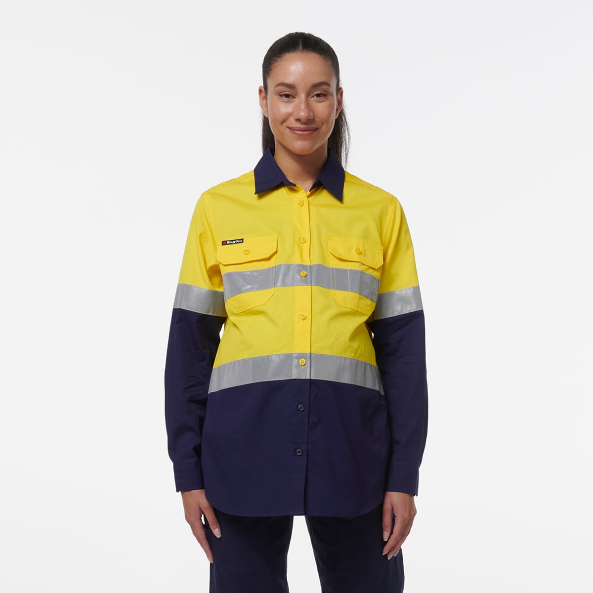 KingGee Womens Workcool Maternity Reflective Shirt (Yellow/Navy)