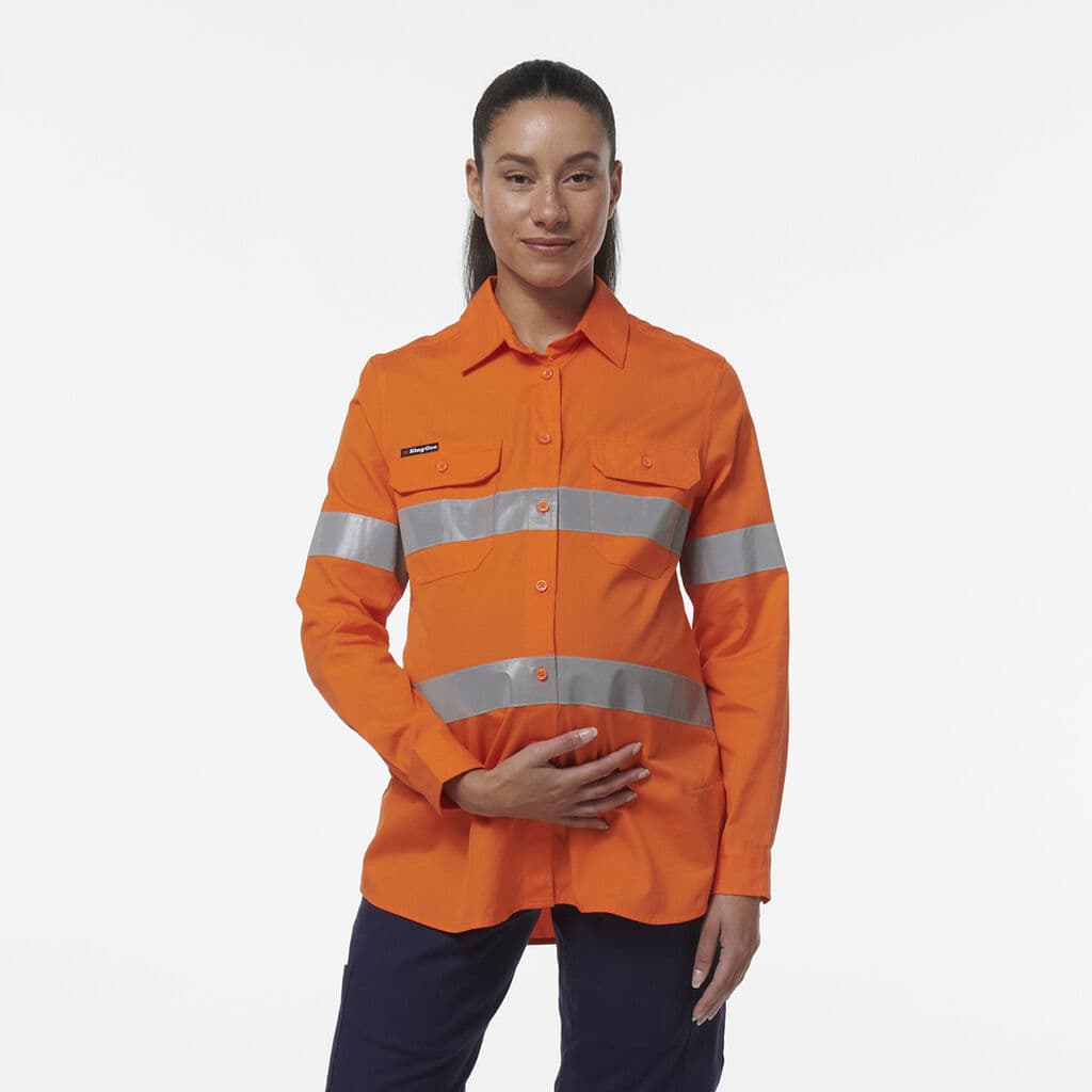 KingGee Womens Workcool Maternity Reflective Shirt (Orange)
