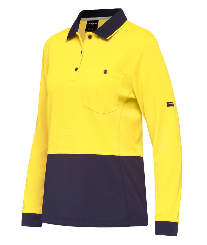 KingGee Workcool Hyperfreeze Womens Spliced Polo Long Sleeve (Yellow/Navy)_0