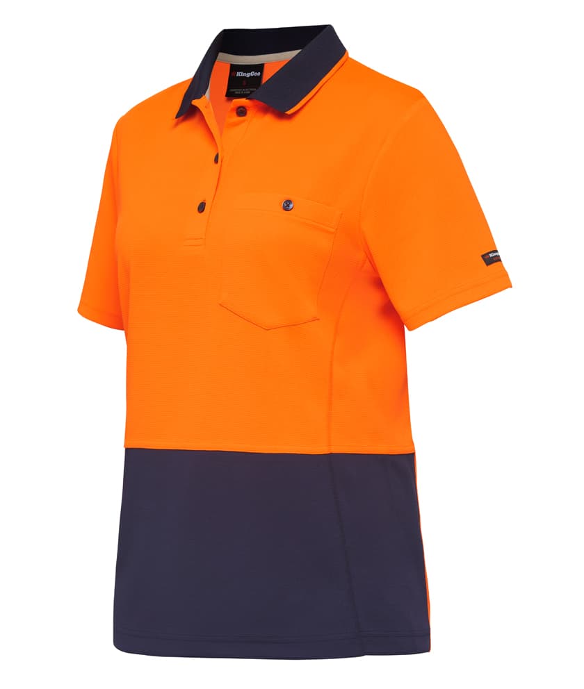 KingGee Workcool Hyperfreeze Womens Spliced Polo Short Sleeve (Orange/Navy)