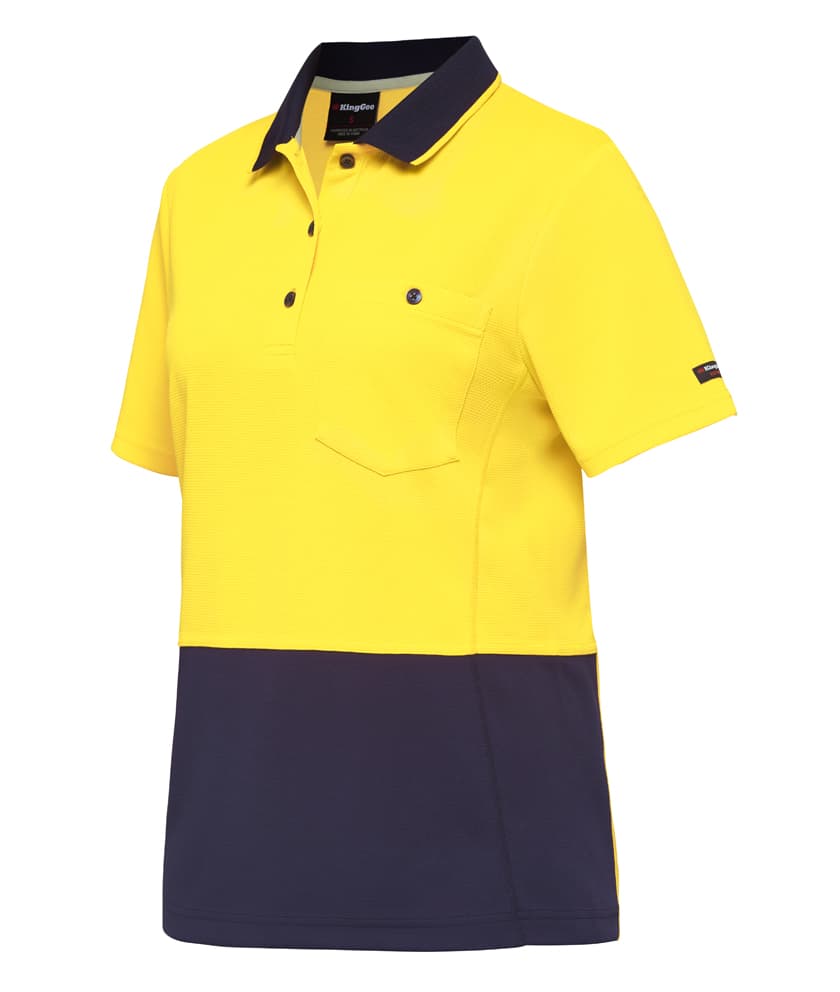 KingGee Workcool Hyperfreeze Womens Spliced Polo Short Sleeve (Yellow/Navy)