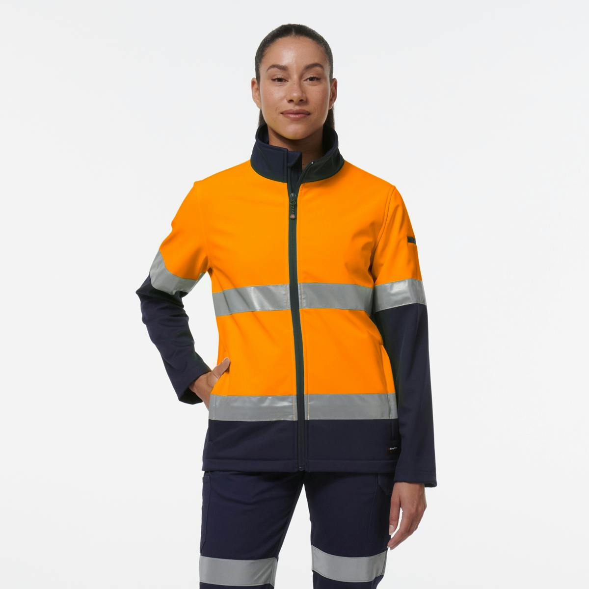 KingGee Women’s Reflective Soft Shell Jacket (Orange/Navy)_0