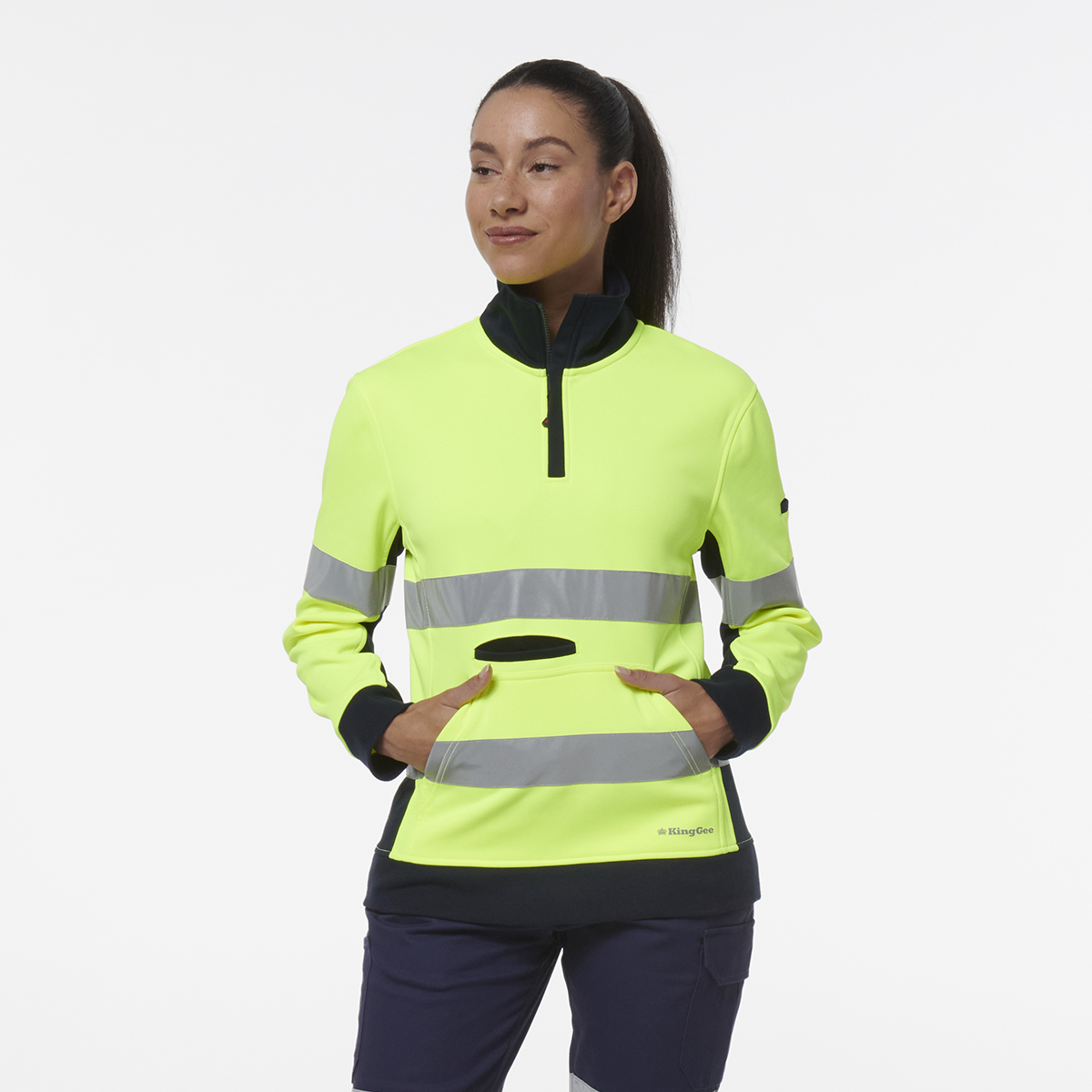 KingGee Women’s Reflective 1/4 Zip Fleece (Yellow/Navy)_1