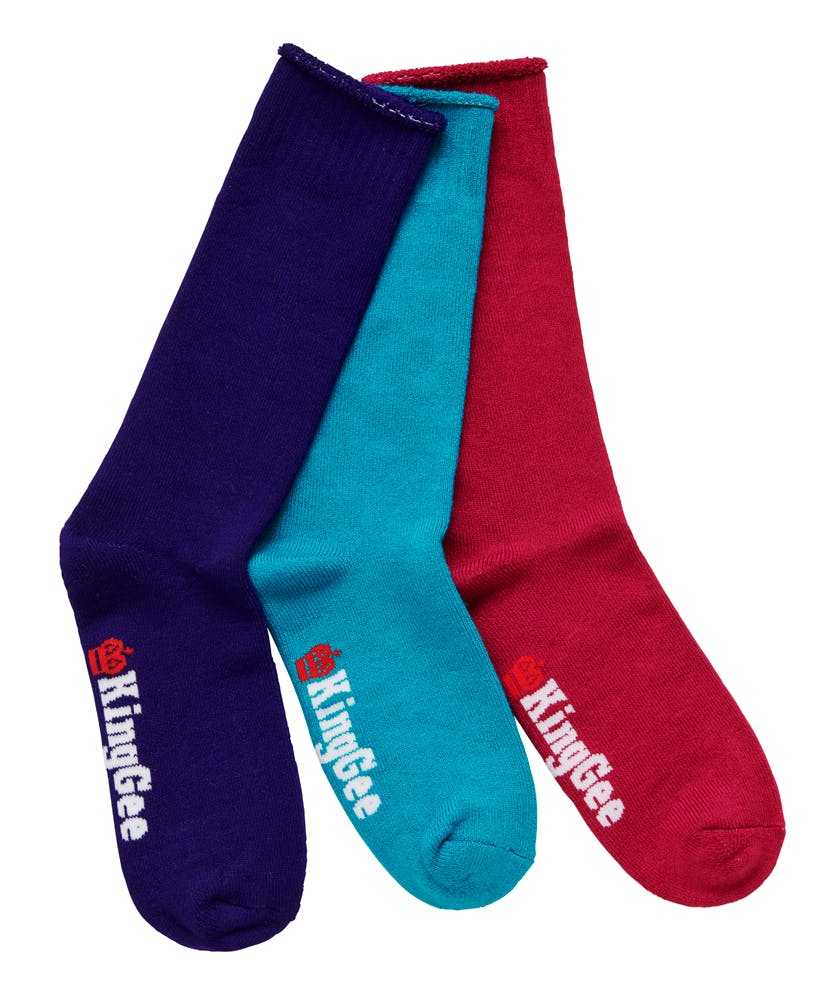 KingGee Womens Bamboo Work Sock 3 pack (Purple/Teal/Pink)