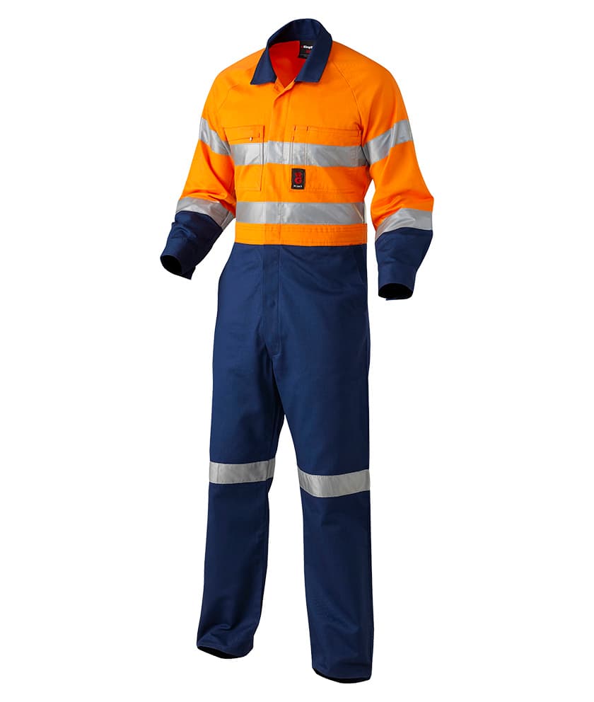 KingGee Mens Reflective Combination Drill Overall Spliced (Orange/Navy)