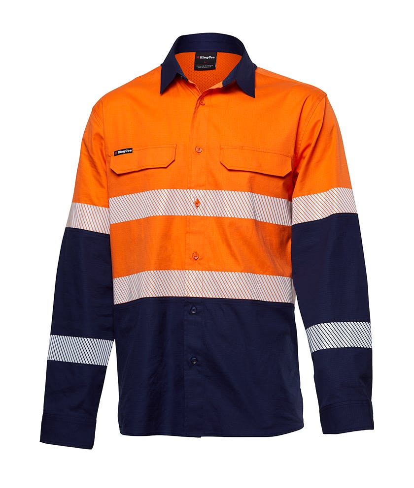 KingGee Mens Workcool Pro Bio Motion Shirt Long Sleeve (Orange/Navy)_0