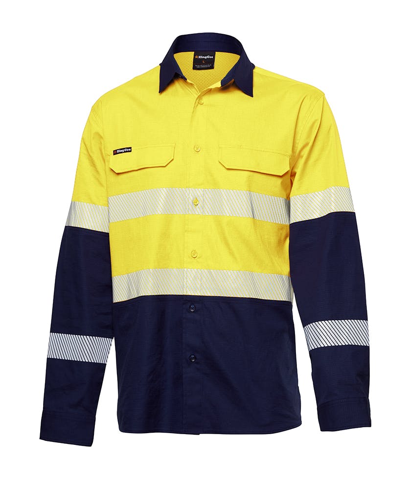 KingGee Mens Workcool Pro Bio Motion Shirt Long Sleeve (Yellow/Navy)_0