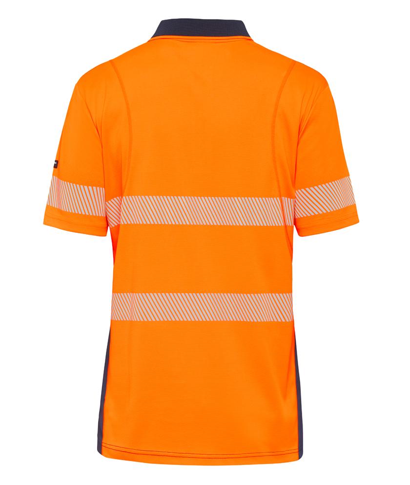 KingGee Mens Workcool Hyperfreeze Spliced Polo Short Sleeve Taped (Orange/Navy)_1