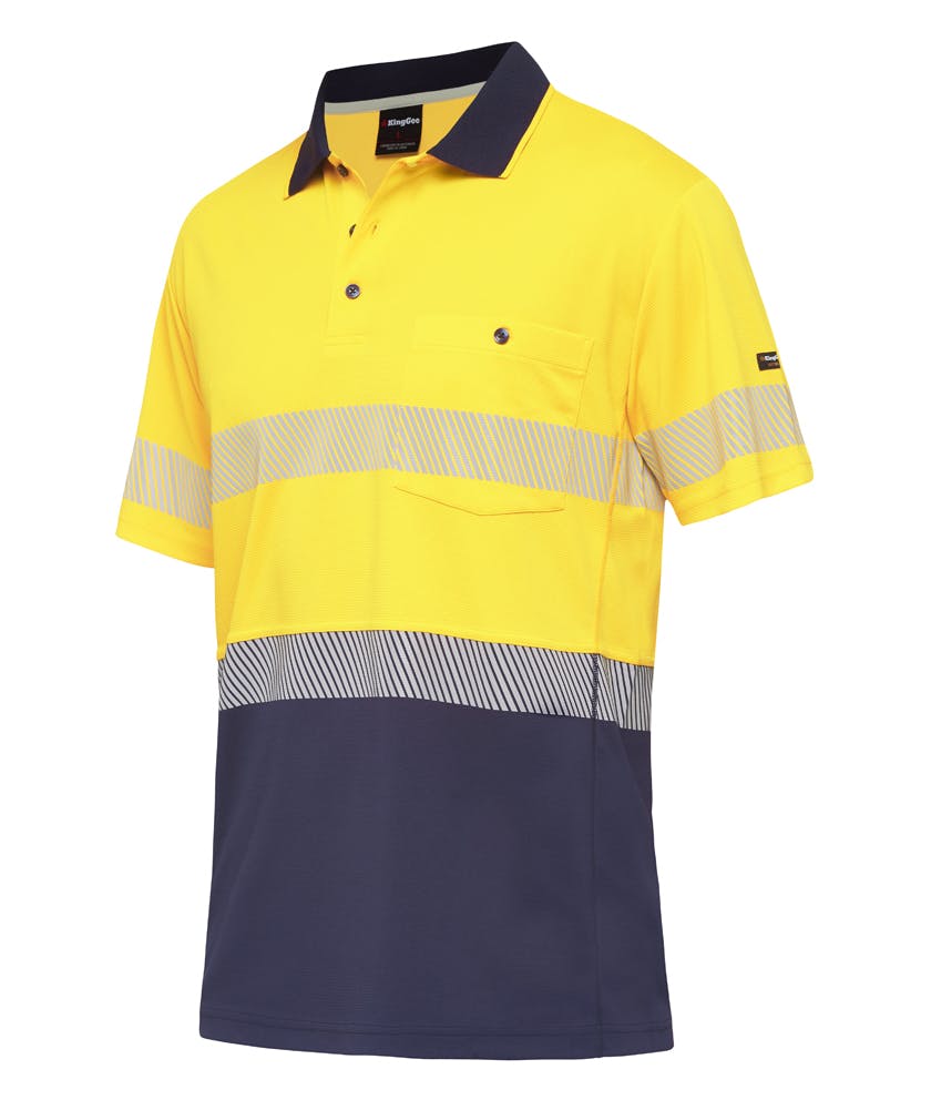 KingGee Mens Workcool Hyperfreeze Spliced Polo Short Sleeve Taped (Yellow/Navy)_0