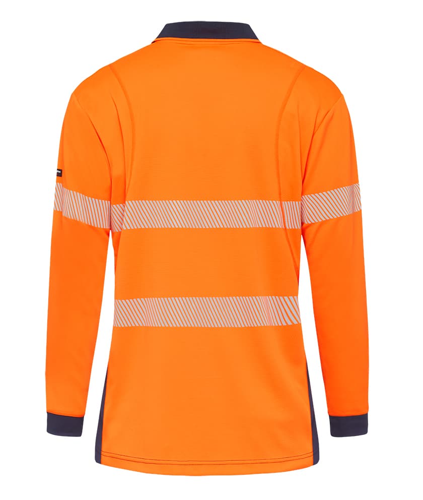 KingGee Mens Workcool Hyperfreeze Spliced Polo Long Sleeve Taped (Orange/Navy)_1