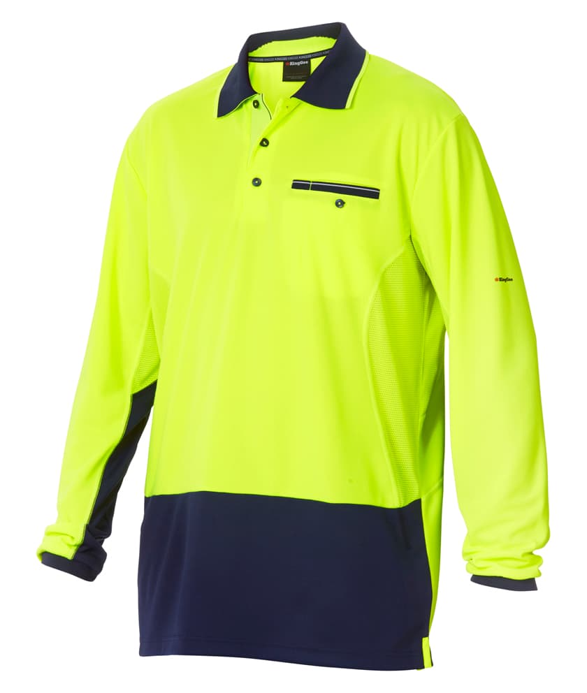 KingGee Mens Workcool2 Spliced Polo Long Sleeve (Yellow/Navy)