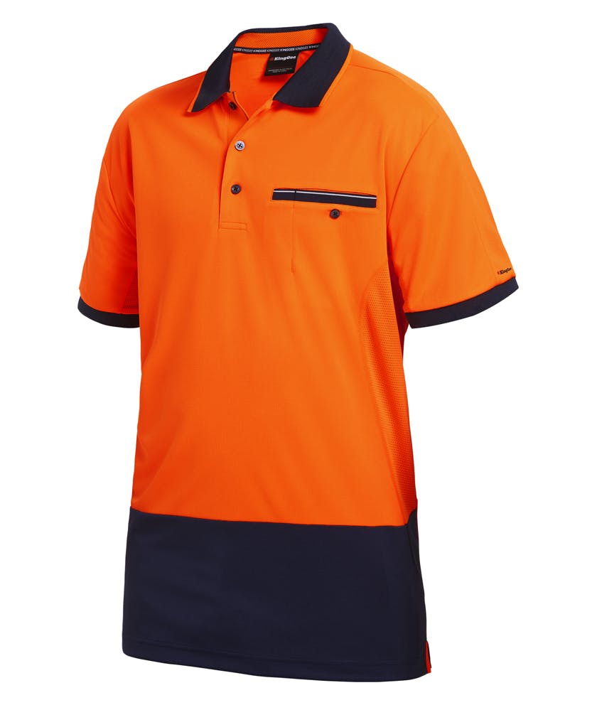 KingGee Mens Workcool Spliced Polo Short Sleeve (Orange/Navy)_0