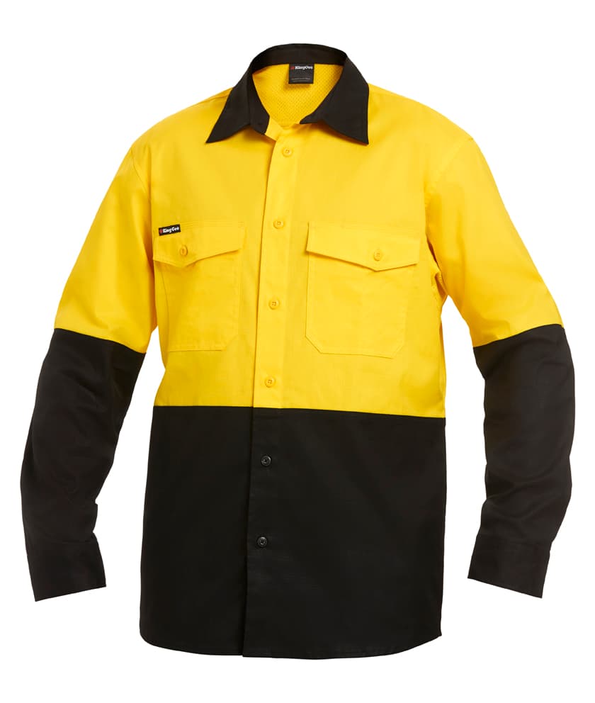 KingGee Mens Workcool 2 Spliced Shirt Long Sleeve (Yellow/Black)