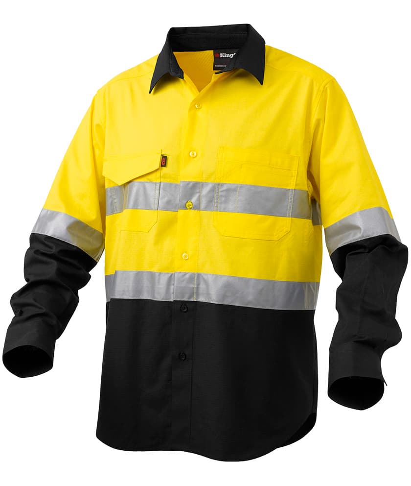 KingGee Mens Workcool2 Hi Vis Reflective Spliced Shirt Long Sleeve (Yellow/Black)