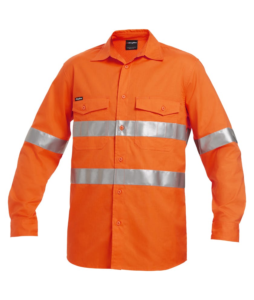 KingGee Mens Workcool2 Hi Vis Reflective Shirt Long Sleeve (Orange)